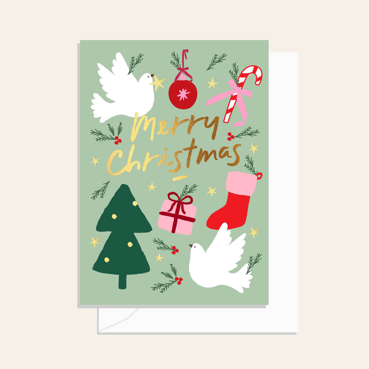 Merry Christmas Motif Sage Greeting Card
