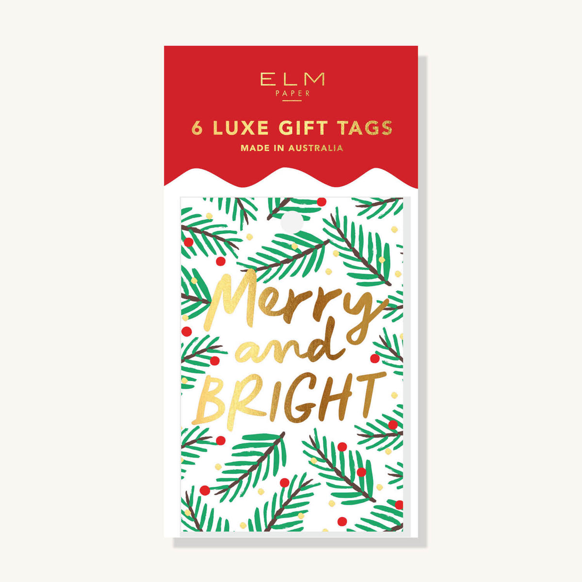 Merry & Bright Evergreen Pack of 6 Tags