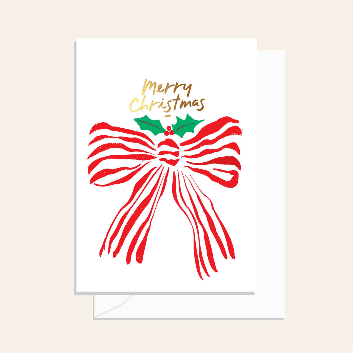 Merry Christmas Stripe Bow Greeting Card