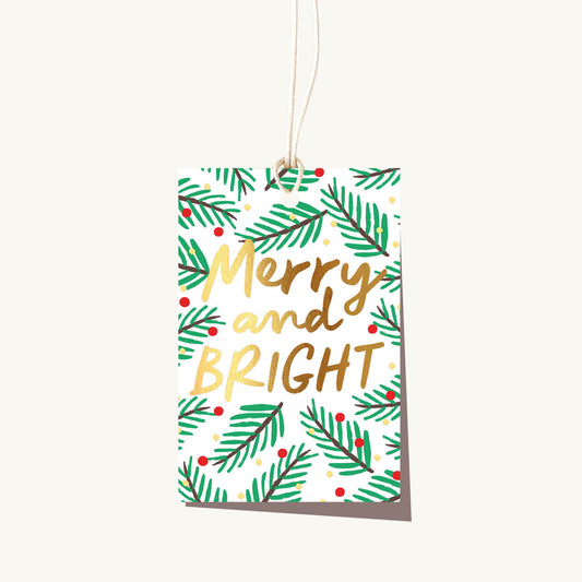 Merry & Bright Evergreen Gold Foil Gift Tag