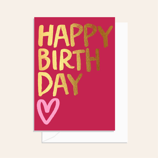 Brushy Happy Birthday Cherry Heart Greeting Card