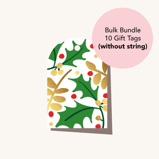 Bundle of 10 Gift Tags (No String) Christmas Holly
