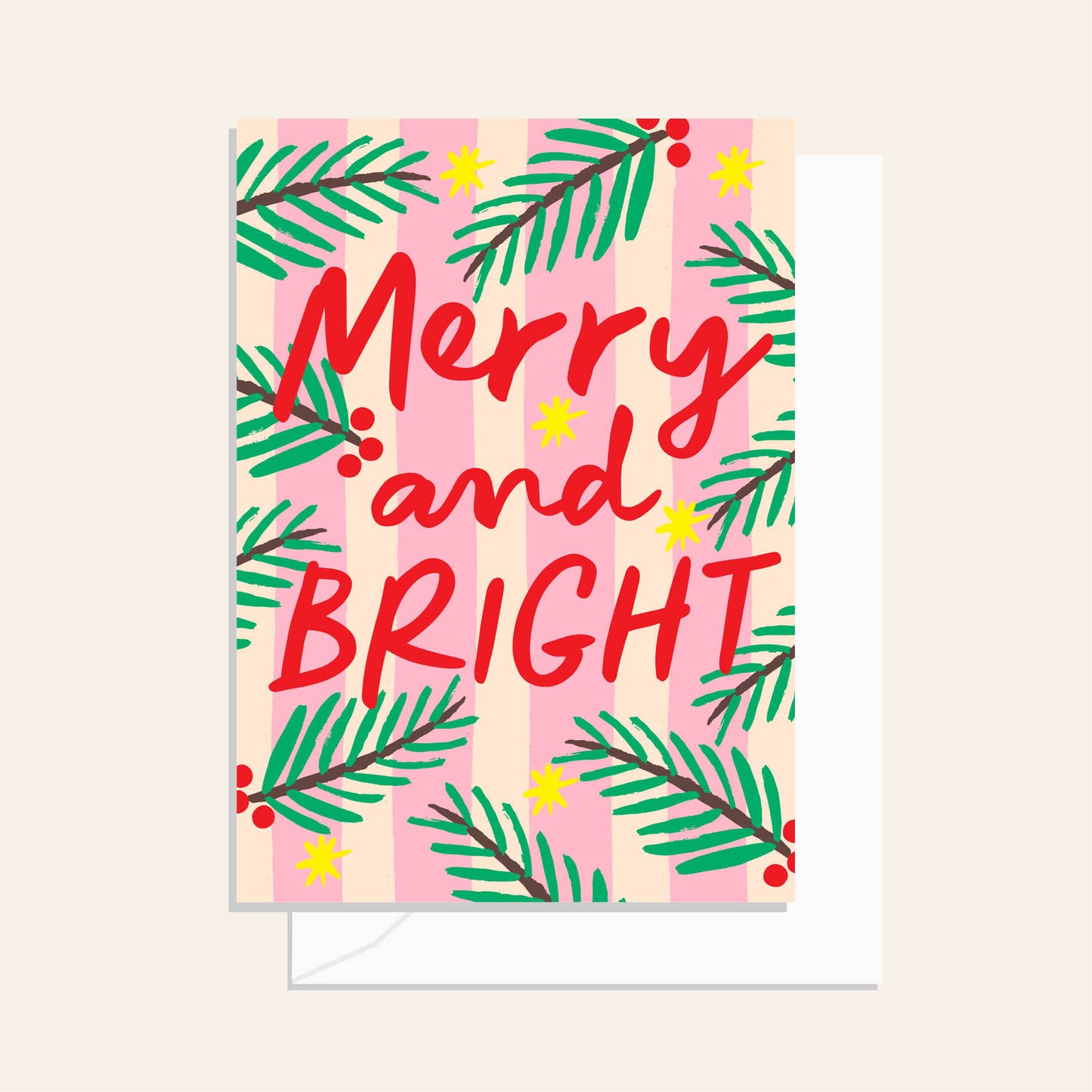 Merry & Bright Stripe Greenery Greeting Card