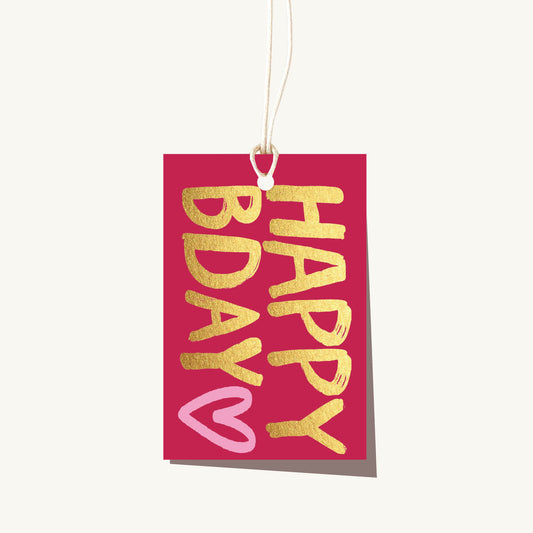Happy Birthday Cherry Gold Foil Gift Tag