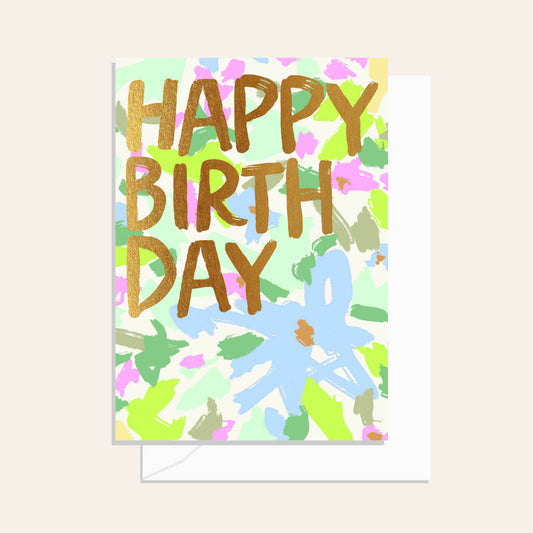 Brushy Happy Birthday Floral Greeting Card