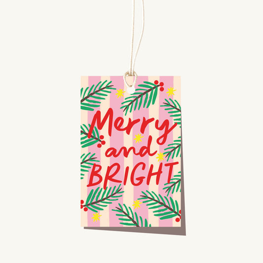Merry & Bright Stripe Pine Gift Tag