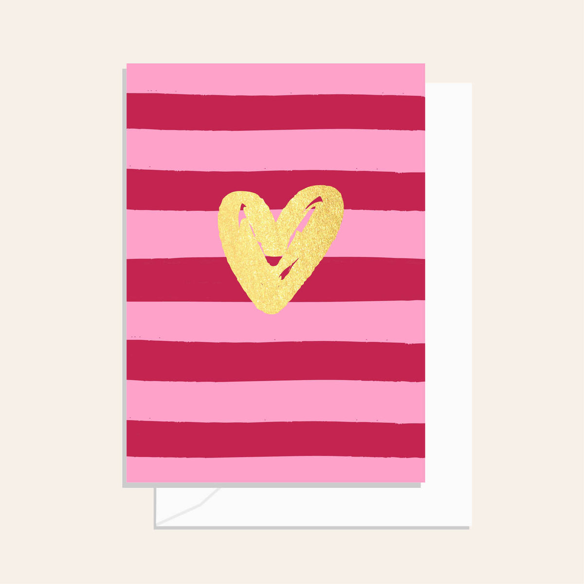 Brushy Cherry Stripe Heart Greeting Card