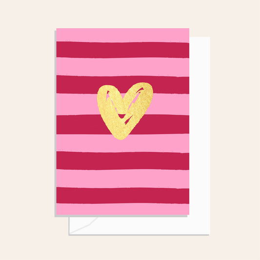 Brushy Cherry Stripe Heart Greeting Card