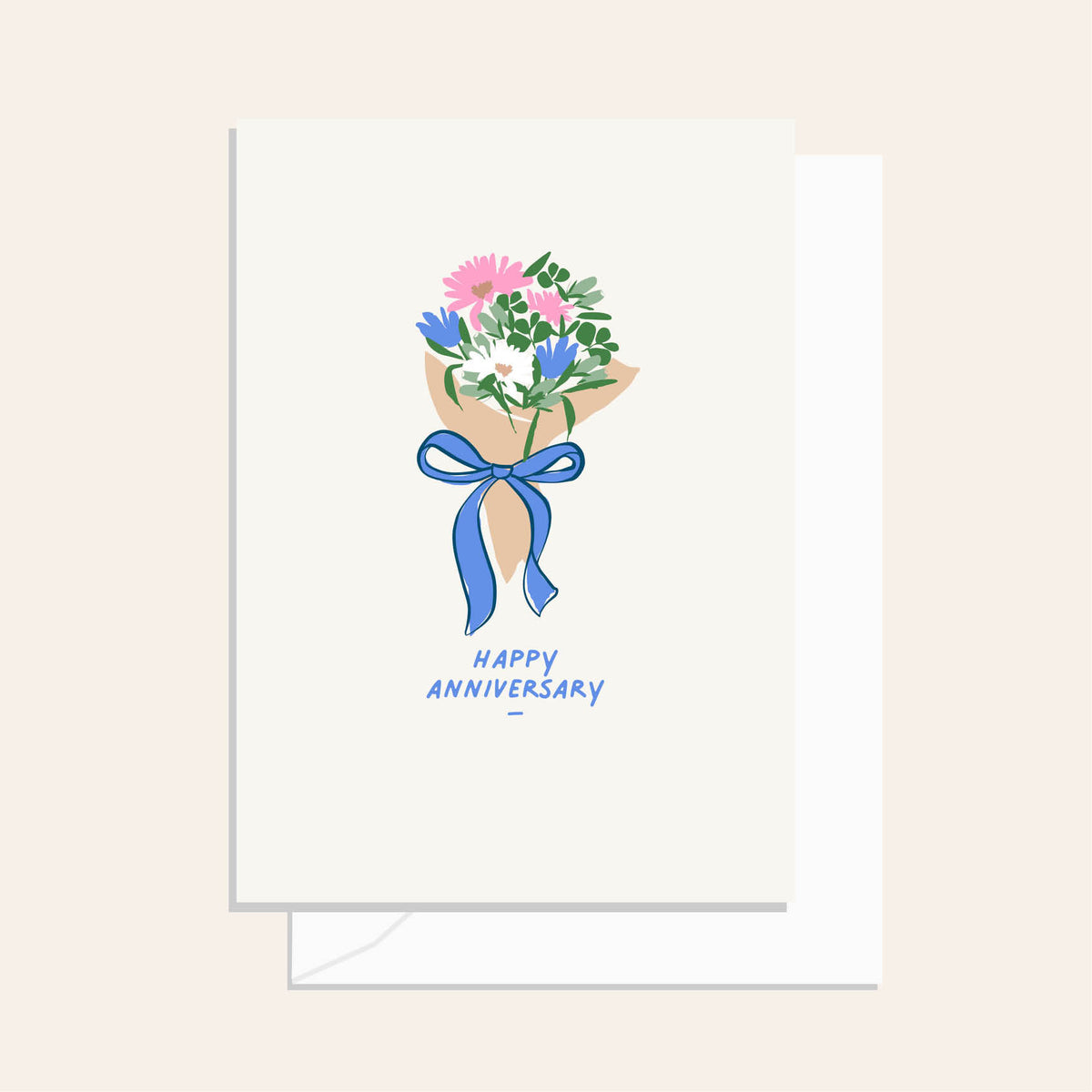 Flower Bunch Anniversary Blue Greeting Card