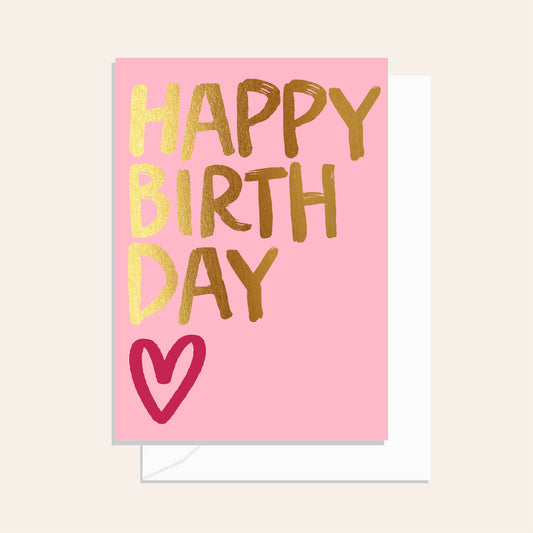 Brushy Happy Birthday Pink Heart Greeting Card