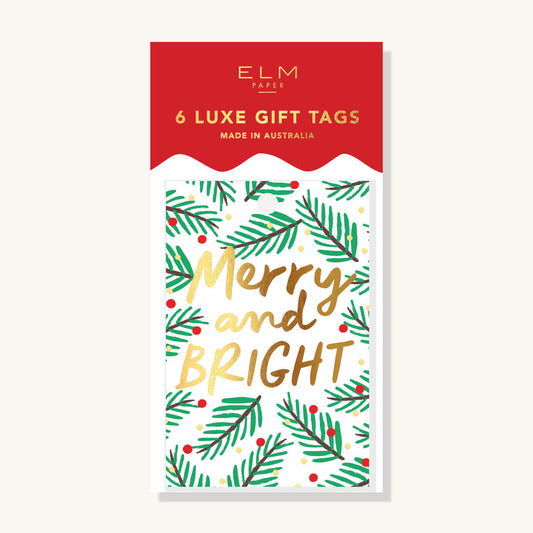 Merry & Bright Evergreen Pack of 6 Tags